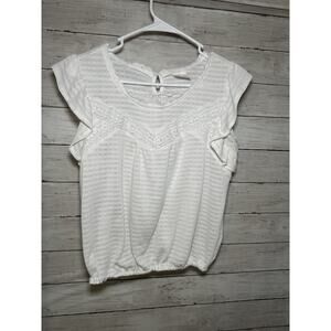 Passport Women’s White Lightweight Blouse Top Size Large Summer Casual Wear EUC